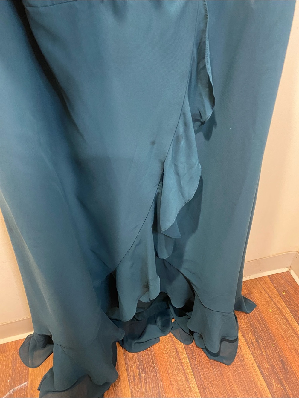 AZAZIE Teal Ruffle V-Neck Maxi Dress Gown Sx A26 - Picture 6 of 12